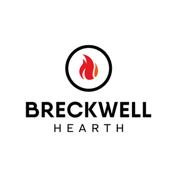 Breckwell Hearth in circle with flame in smaller circle above Breckwell.