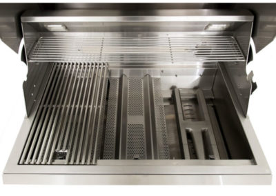 Stock photo of Blaze Professional 34 freestanding grill with top rack for your veggies.