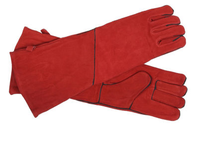 Medium length red work gloves