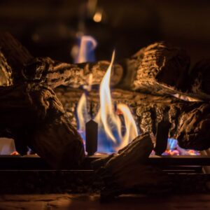 close up view of flames from gas logs