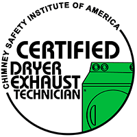 Chimney Safety Institute of America certified dryer exhaust technician logo in black circle with green drawing of dryer 