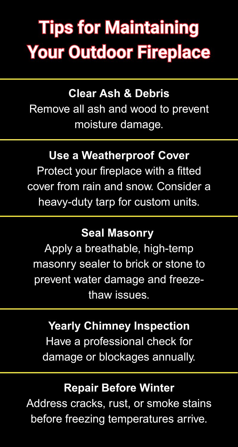 original infographic detailing offseason maintenance tips for outdoor fireplaces